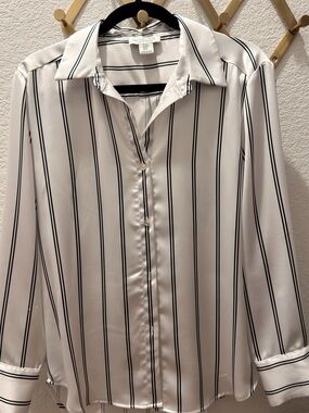 Rachel Zoe Ivory Long-Sleeve Button-Up Blouse with Black Stripes